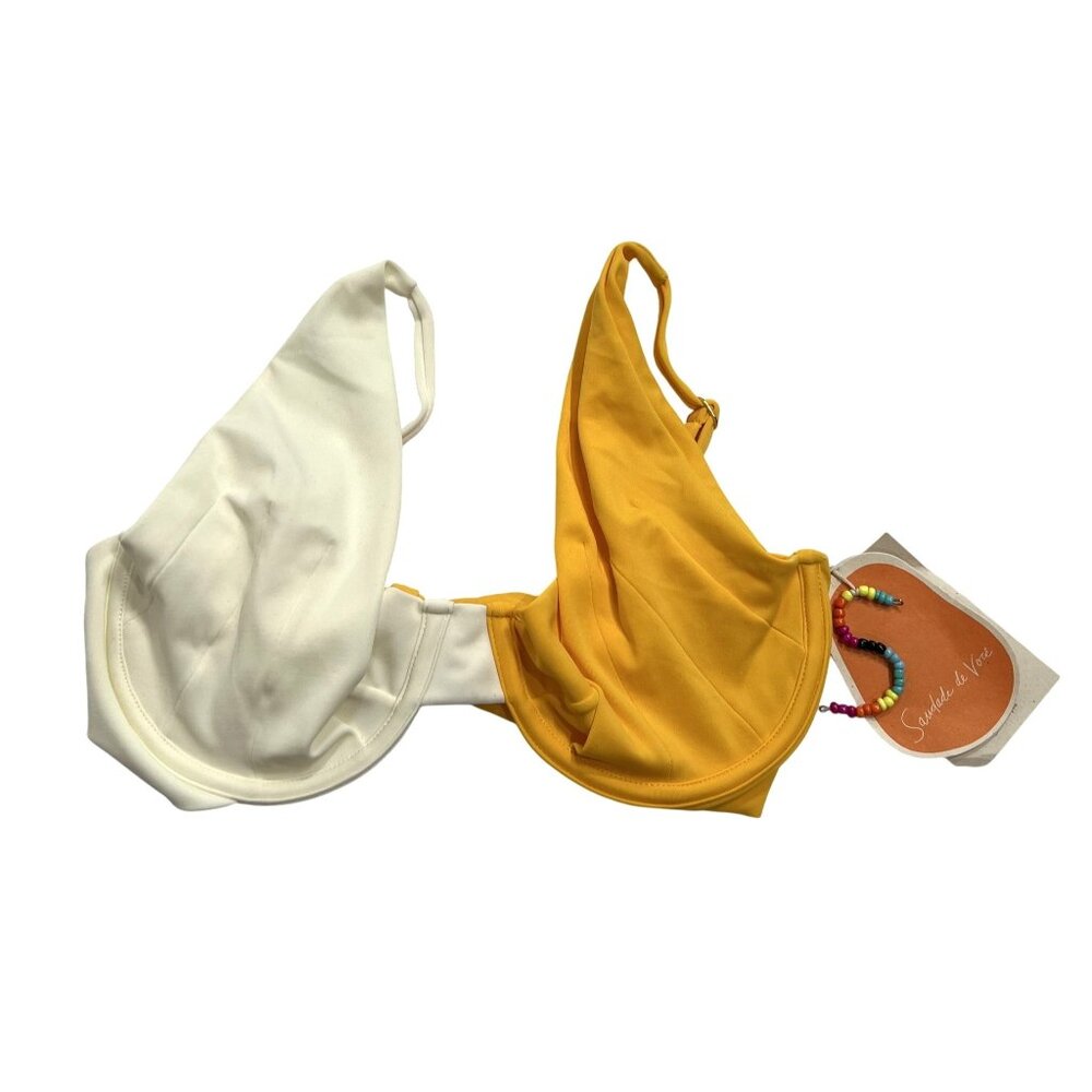 Saudade de Voce Ouro Bikini Top in Yellow & White